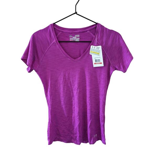 Under Armour Womens Sz XS Short Sleeve Semi Fitted T Shirt Purple NEW - Picture 1 of 3